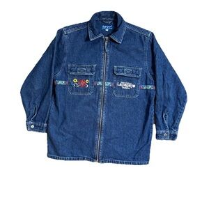 Vintage Lapagayo Holland Women's M Denim Jacket Full Zip Embroidered 90's